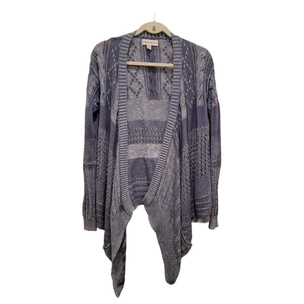 Knox Rose Open Knit Waterfall Open Cardigan‎ Blue XS Long Sleeve Casual Cotton